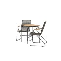 Holmbecki kohviku teras laud– must / ristkülikukujuline 55*70*74 + Bois söögitoolid teras – must / tumehall köis _2