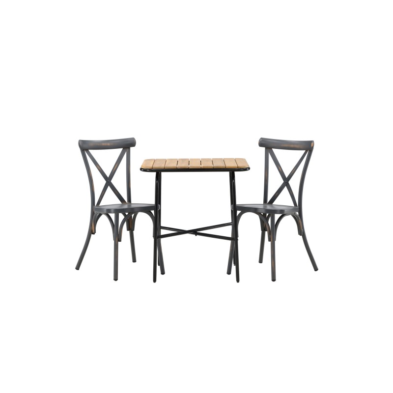 Holmbeck Cafetable Steel - must / ristkülikukujuline 55*70*74 + Tablas söögitoolid alumiinium - must / 2