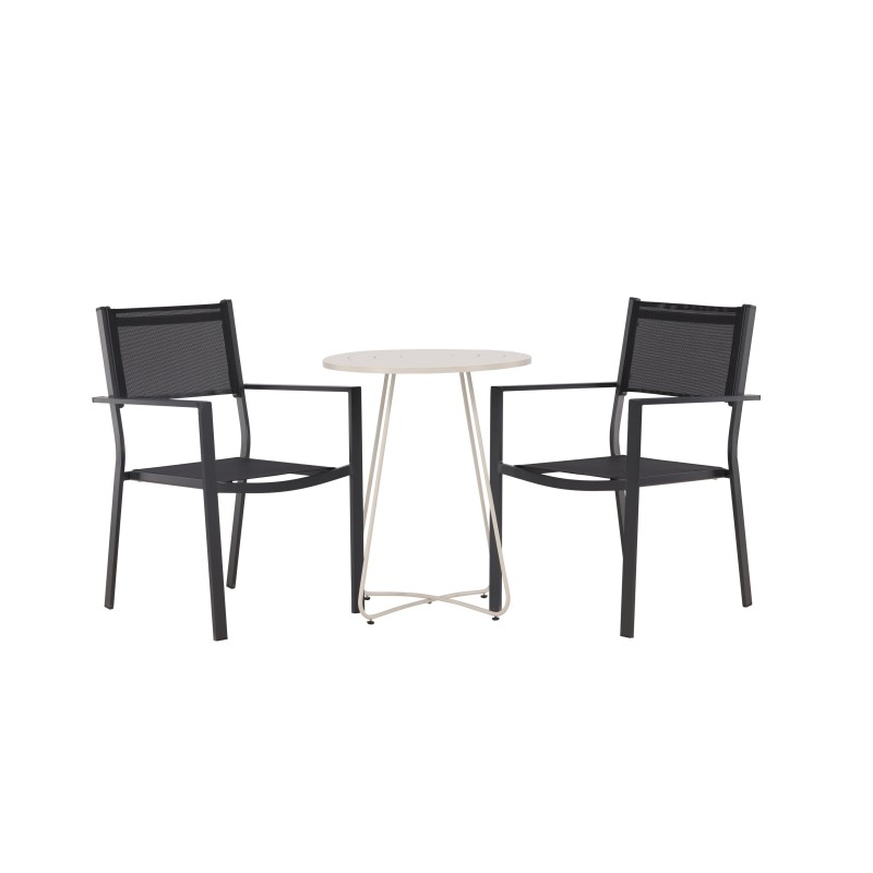 Bacong Cafetable Steel - beež / ümmargune ø60** + Copacabana virnastatav tool - must/must - 2