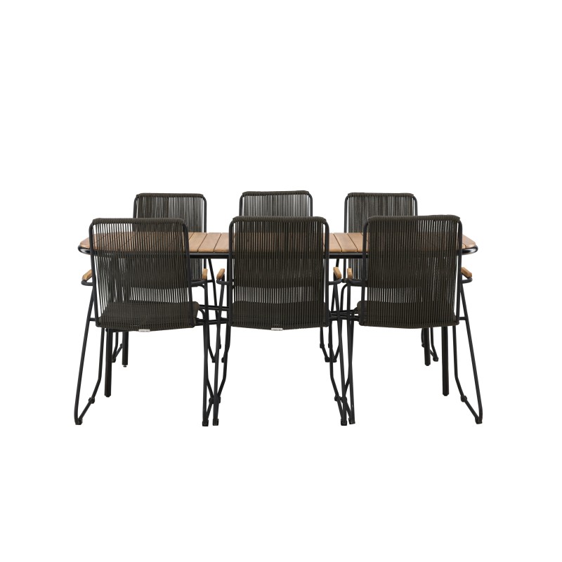Holmbeck söögilaud teras – must / ristkülikukujuline 90*200*75 + Bois söögitoolid teras – must / tumehall köis _6