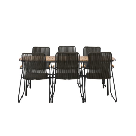 Holmbeck söögilaud teras – must / ristkülikukujuline 90*200*75 + Bois söögitoolid teras – must / tumehall köis _6