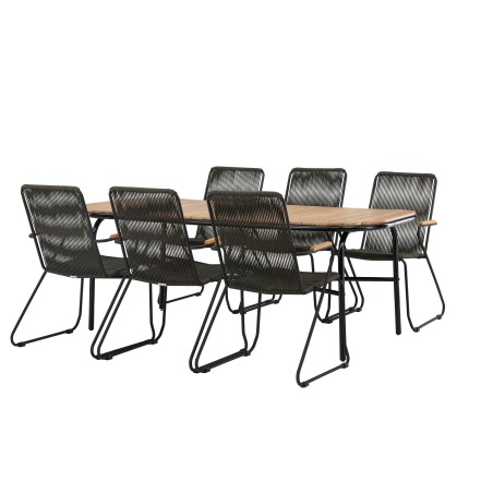Holmbeck söögilaud teras – must / ristkülikukujuline 90*200*75 + Bois söögitoolid teras – must / tumehall köis _6