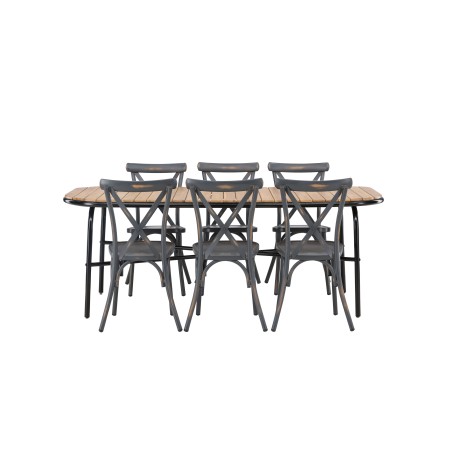 Holmbeck söögilaud teras - must / ristkülikukujuline 90*200*75 + Alumiinium söögitool Tablas - must / 6tk