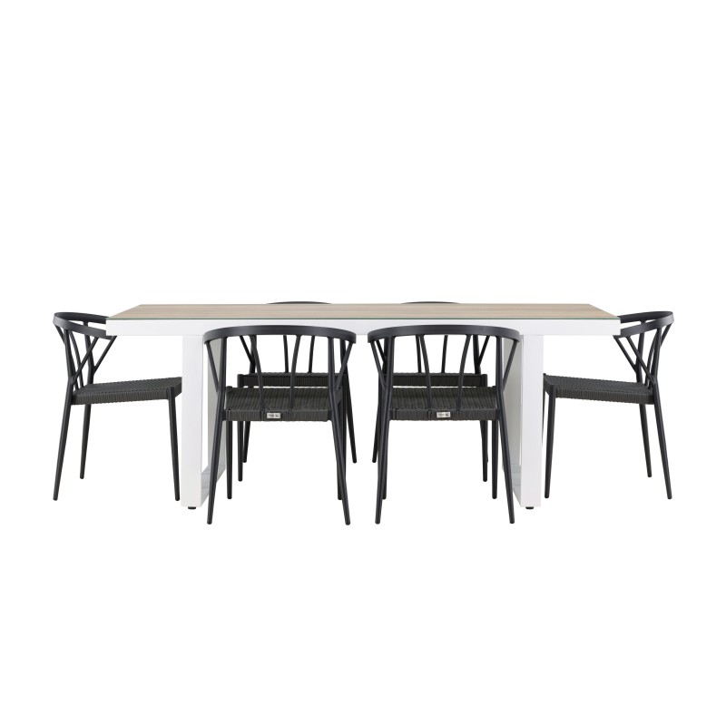 Merlo Söögilaud - Valge/Valge +Stina - Söögitool- Must - Alu/ROTANG - 6