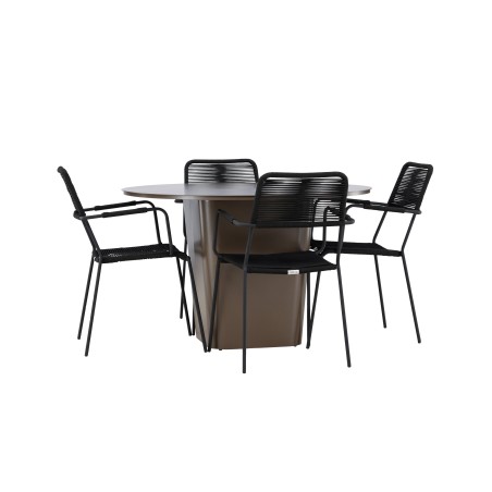 Santa Fe söögilaud ø120 - Roasty + Lindos tool - Must Alu / Must Köis _4tk