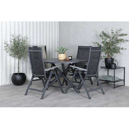 Alma söögilaud - Must Alu - ø120cm+Albany Light 5-pos - must / Must tekstiilist ja hall teak_4