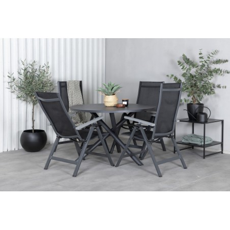 Alma söögilaud - Must Alu - ø120cm+Albany Light 5-pos - must / Must tekstiilist ja hall teak_4