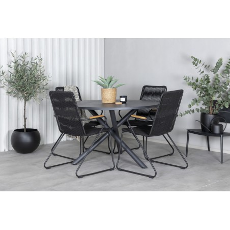 Alma söögilaud - Must Alu - ø120cm+Bois Tugitool - Must Alu / Must Köis / Acacia_4