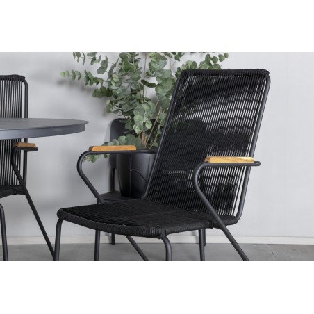 Alma söögilaud - Must Alu - ø120cm+Bois Tugitool - Must Alu / Must Köis / Acacia_4