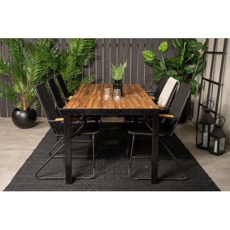 Söögilaud Bois 200*100cm - Mustad Jalad / Akaatsia + Bois Tugitool - Must Alu /