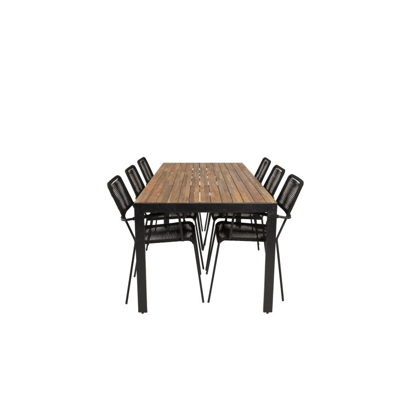Söögilaud Bois 200*100cm - Mustad jalad / Acacia + Lindos tugitool - Must Alu