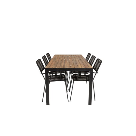Söögilaud Bois 200*100cm - Mustad jalad / Acacia + Lindos tugitool - Must Alu