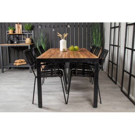 Söögilaud Bois 200*100cm - Mustad jalad / Acacia + Lindos tugitool - Must Alu