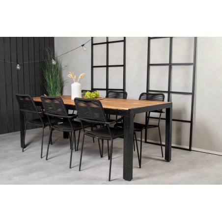 Söögilaud Bois 200*100cm - Mustad jalad / Acacia + Lindos tugitool - Must Alu