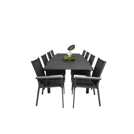 Marbella söögilaud 160/240*100*H75 – Must+Parma tugitool (virnastatav) – must