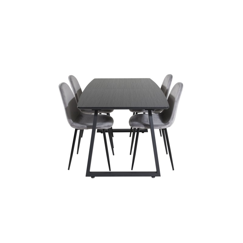 Inca Extentiontable – must top / mustad jalad+Polar söögitool – mustad jalad / helehall samet 4