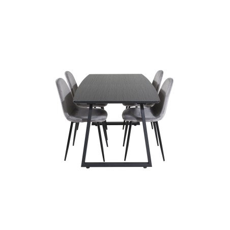 Inca Extentiontable – must top / mustad jalad+Polar söögitool – mustad jalad / helehall samet 4