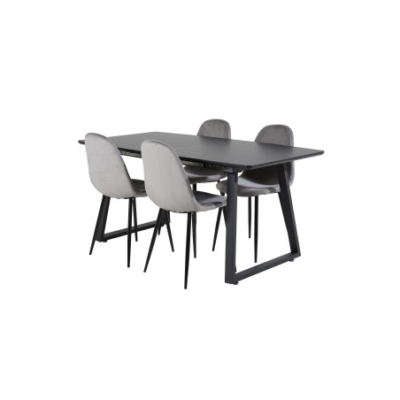 Inca Extentiontable – must top / mustad jalad+Polar söögitool – mustad jalad / helehall samet 4