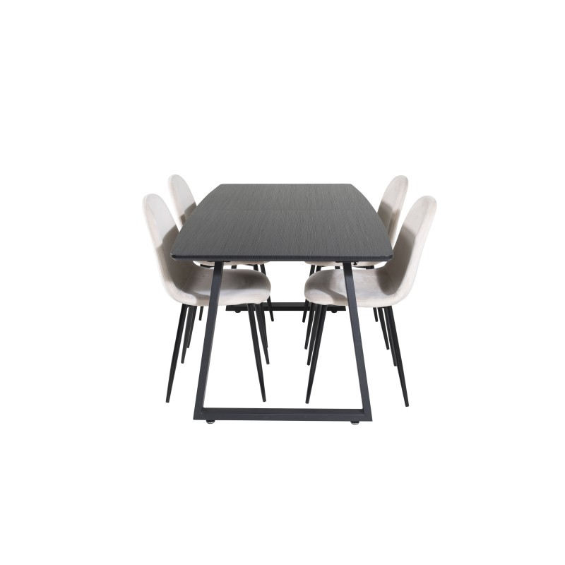 Inca Extentiontable - must top / mustad jalad + Polari söögitool - mustad jalad / beež Velvet_4