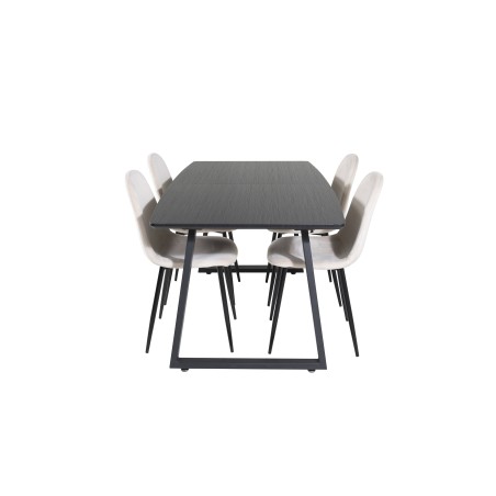 Inca Extentiontable - must top / mustad jalad + Polari söögitool - mustad jalad / beež Velvet_4
