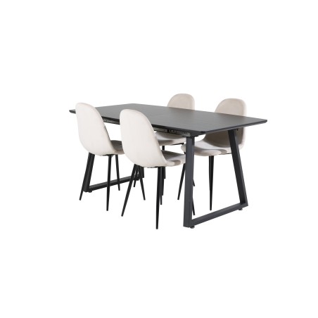 Inca Extentiontable - must top / mustad jalad + Polari söögitool - mustad jalad / beež Velvet_4