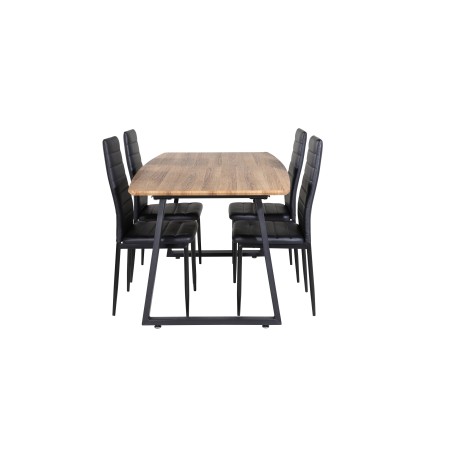 Inca söögilaud – 160/200*85*H75 – tamm/must+õhuke kõrge seljatoega söögitool – mustad jalad – must PU_4