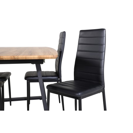 Inca söögilaud – 160/200*85*H75 – tamm/must+õhuke kõrge seljatoega söögitool – mustad jalad – must PU_4