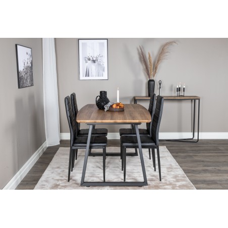 Inca söögilaud – 160/200*85*H75 – tamm/must+õhuke kõrge seljatoega söögitool – mustad jalad – must PU_4