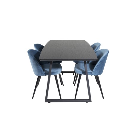 Inca Extentiontable - must top / must jalad + samet söögitool - sinine / must_4