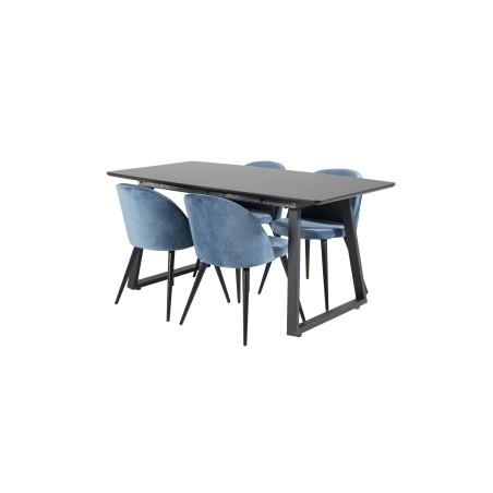 Inca Extentiontable - must top / must jalad + samet söögitool - sinine / must_4