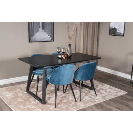 Inca Extentiontable - must top / must jalad + samet söögitool - sinine / must_4