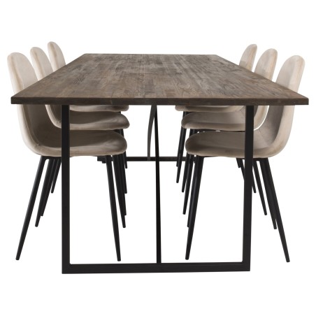 Padang Matbord – Svart / mörk Teak – 250*100*H76+Polar söögitoolid – mustad jalad / beež Velvet_6