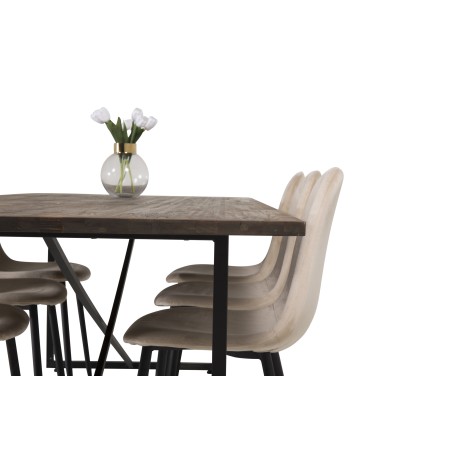 Padang Matbord – Svart / mörk Teak – 250*100*H76+Polar söögitoolid – mustad jalad / beež Velvet_6