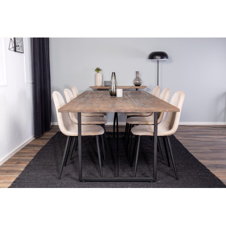 Padang Matbord – Svart / mörk Teak – 250*100*H76+Polar söögitoolid – mustad jalad / beež Velvet_6