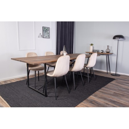 Padang Matbord – Svart / mörk Teak – 250*100*H76+Polar söögitoolid – mustad jalad / beež Velvet_6