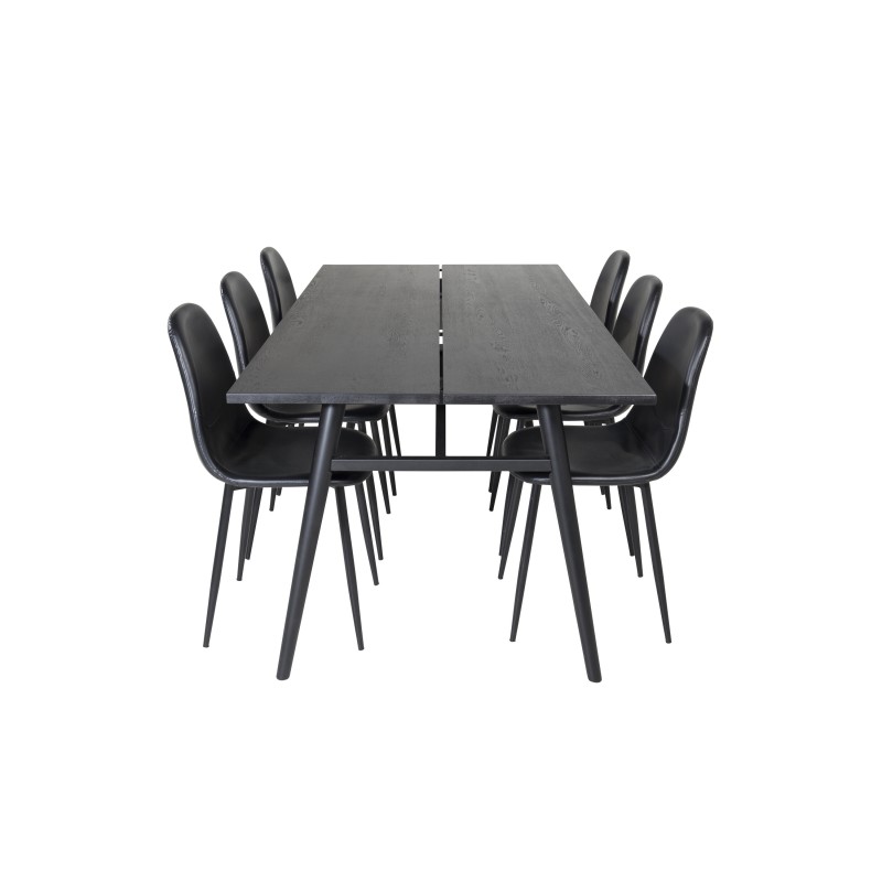 Elegantne pikendatav must harjatud söögilaud– 195*95+Polar söögitoolid – must / must_6