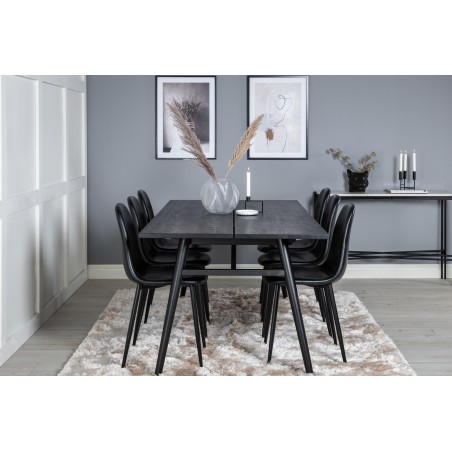 Elegantne pikendatav must harjatud söögilaud– 195*95+Polar söögitoolid – must / must_6