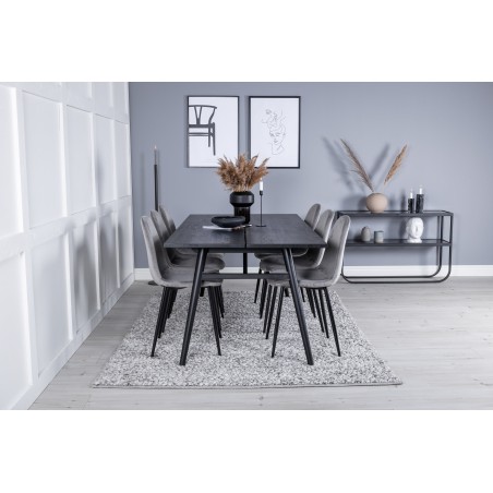 Elegantne pikendatav must harjatud söögilaud – 195*95+Polar söögitoolid – mustad jalad / helehall samet_6