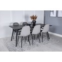Elegantne pikendatav must harjatud söögilaud – 195*95+Polar söögitoolid – mustad jalad / helehall samet_6