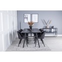 Elegantne pikendatav must harjatud söögilaud – 195*95+sametist söögitoolid – mustad jalad – must kangas_6