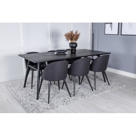 Elegantne pikendatav must harjatud söögilaud – 195*95+sametist söögitoolid – mustad jalad – must kangas_6