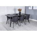 Elegantne pikendatav must harjatud söögilaud – 195*95+sametist söögitoolid – mustad jalad – must kangas_6