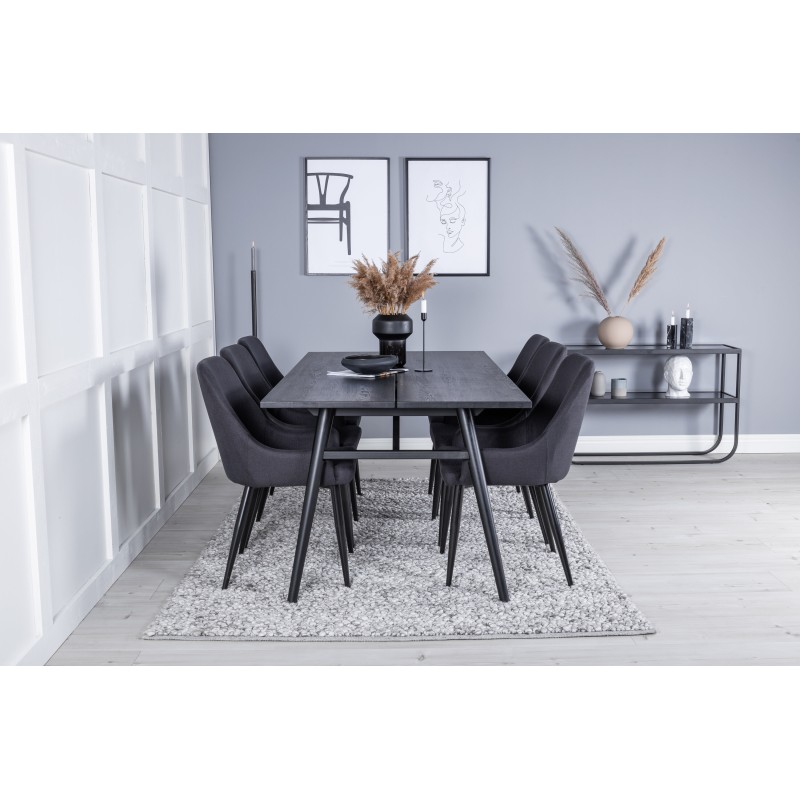 Elegantne pikendatav must harjatud söögilaud – 195*95+Plaza söögitool – mustad jalad – must kangas_6