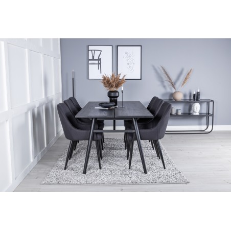 Elegantne pikendatav must harjatud söögilaud – 195*95+Plaza söögitool – mustad jalad – must kangas_6