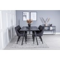 Elegantne pikendatav must harjatud söögilaud – 195*95+Plaza söögitool – mustad jalad – must kangas_6