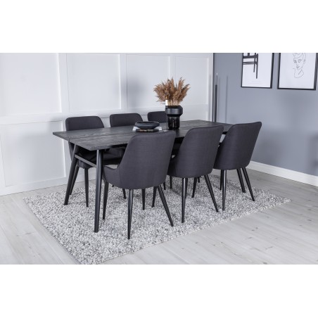 Elegantne pikendatav must harjatud söögilaud – 195*95+Plaza söögitool – mustad jalad – must kangas_6