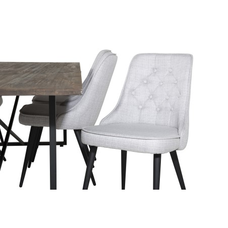 Söögilaud Padang – 250*100*H76 – tume tiikpuu/must+velvet Deluxe söögitoolid – mustad jalad – helehall kangas_6