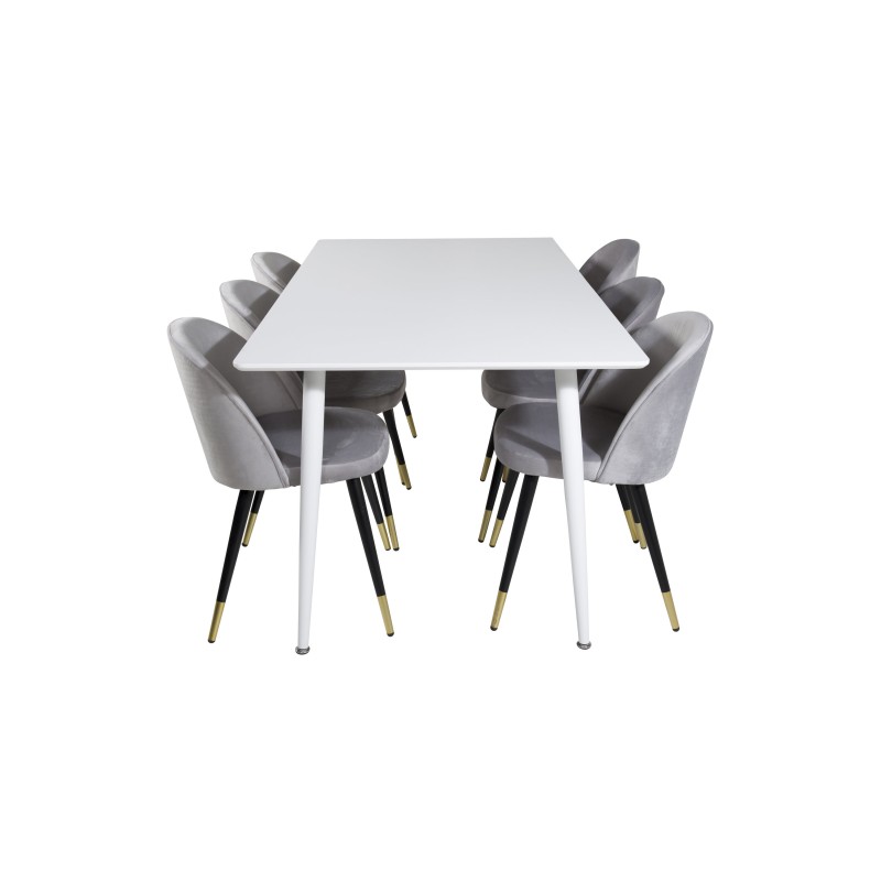 Söögilaud Polar 180 cm - Valge pealispind / valged jalad+velvet söögitoolid messing - helehall / must_6