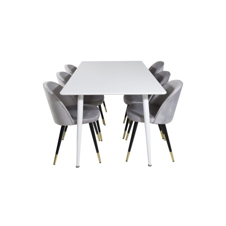 Söögilaud Polar 180 cm - Valge pealispind / valged jalad+velvet söögitoolid messing - helehall / must_6