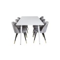 Söögilaud Polar 180 cm - Valge pealispind / valged jalad+velvet söögitoolid messing - helehall / must_6